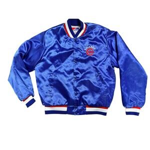 Vintage Chicago Cubs Satin Jacket Swingster USA Made Blue Snap Front Bomber  M